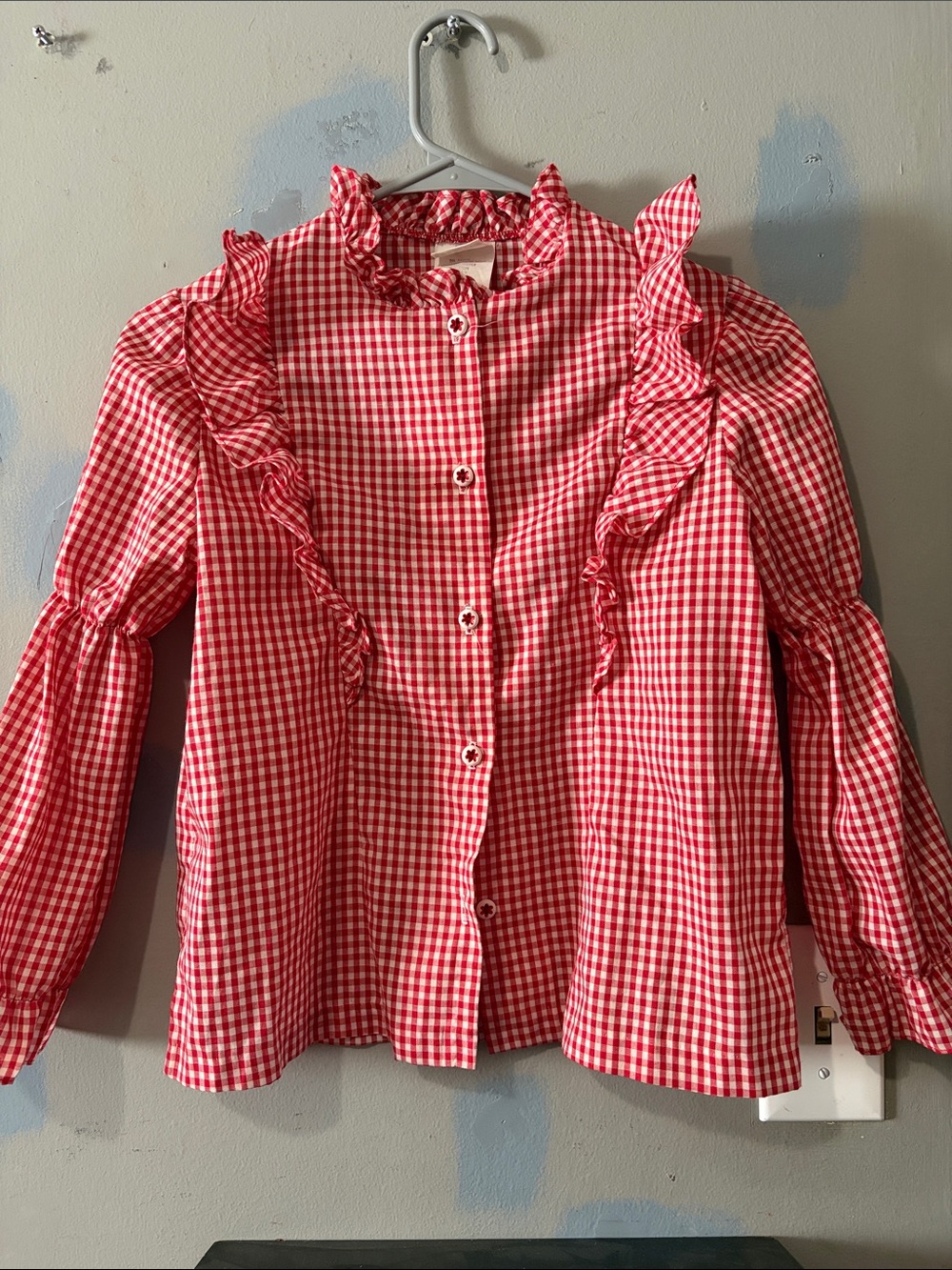 Girls' Red Gingham Ruffle Button-Down Shirt